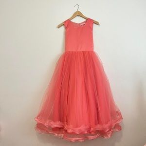 Vintage Coral Pink Tulle Ball Gown Dress